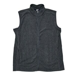 Lands End Mens Fleece Vest Full Zip Dark Gray Heathered Size M